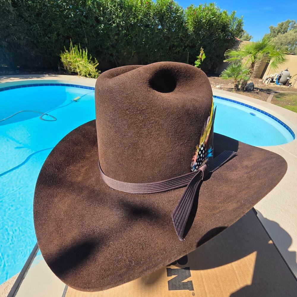 Vintage Stetson “Stallion” Cowboy Hat Size 6 7/8 Brown with Feather – USA Made - Picture 5 of 12
